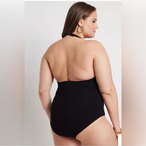 New size 22/24 Eloquii Black halter v-neck bodysuit - Picture 3 of 3